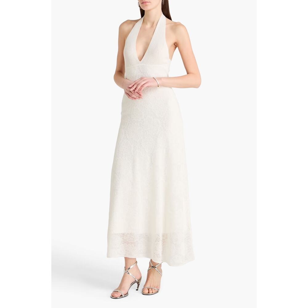 Sandro Paris beach wedding halter Maxi Angie Dress Lace Plunge V Neck Cream - Picture 3 of 11